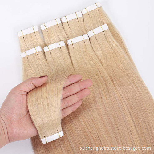 Russische haartape -extensie Haar Human Groothandel rechte cuticle uitgelijnde maagdelijke tape in Hair Extensions Remy Leveres